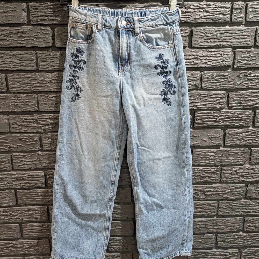 Zara Kids Light Blue Jeans with Navy Embroidery